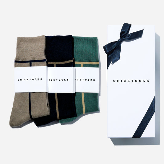 ラインソックス  3足ギフトボックス(手提げ付き)   全7色