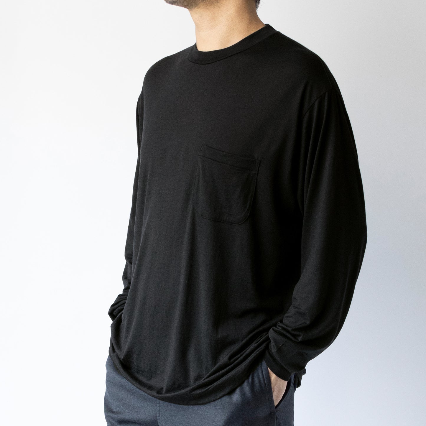 Ameriyas メリノウール100% クルーネック長袖Tシャツ 全2色