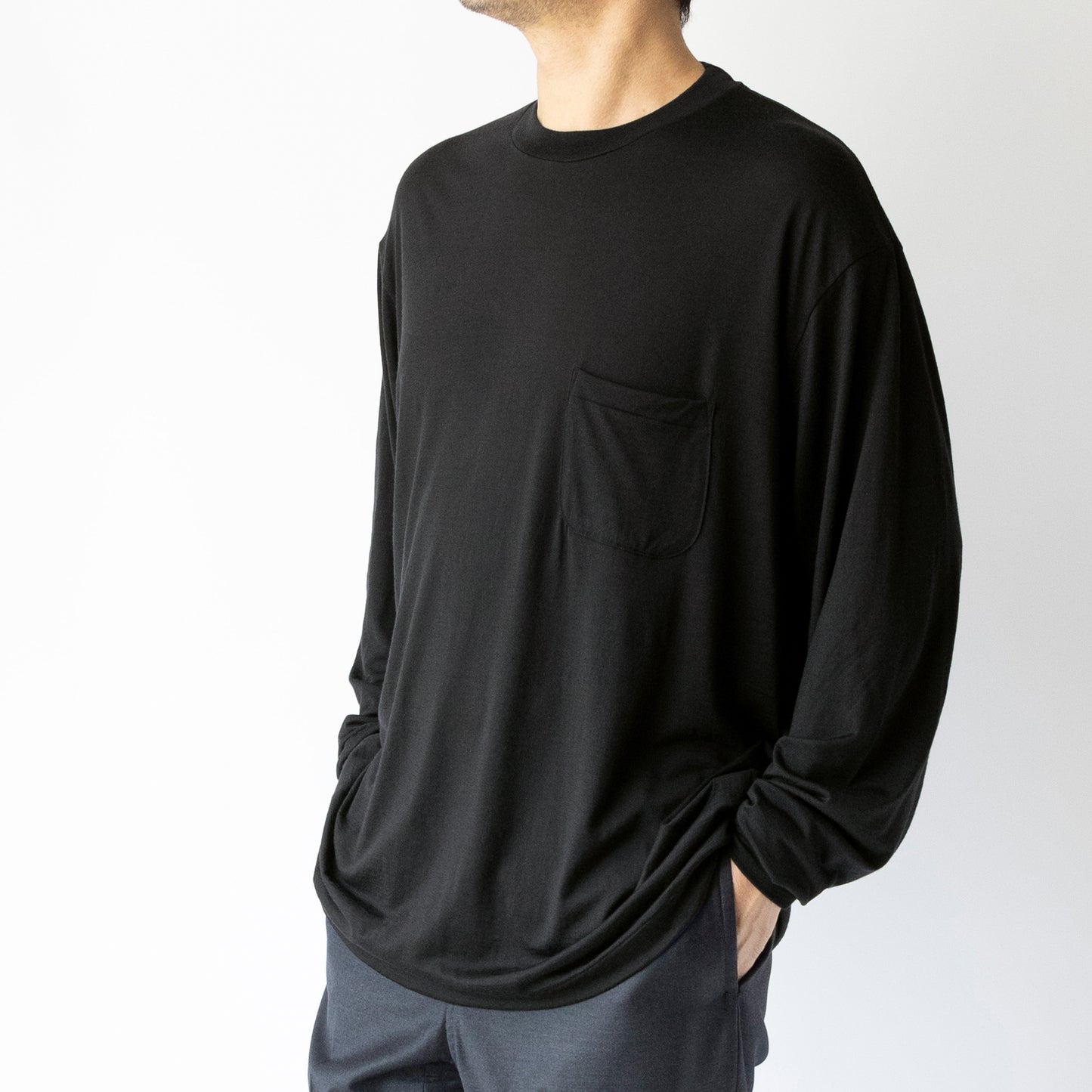 Ameriyas メリノウール100% クルーネック長袖Tシャツ 全2色