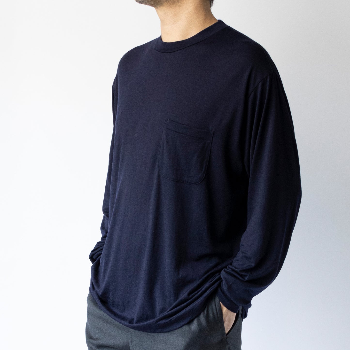 Ameriyas メリノウール100% クルーネック長袖Tシャツ 全2色
