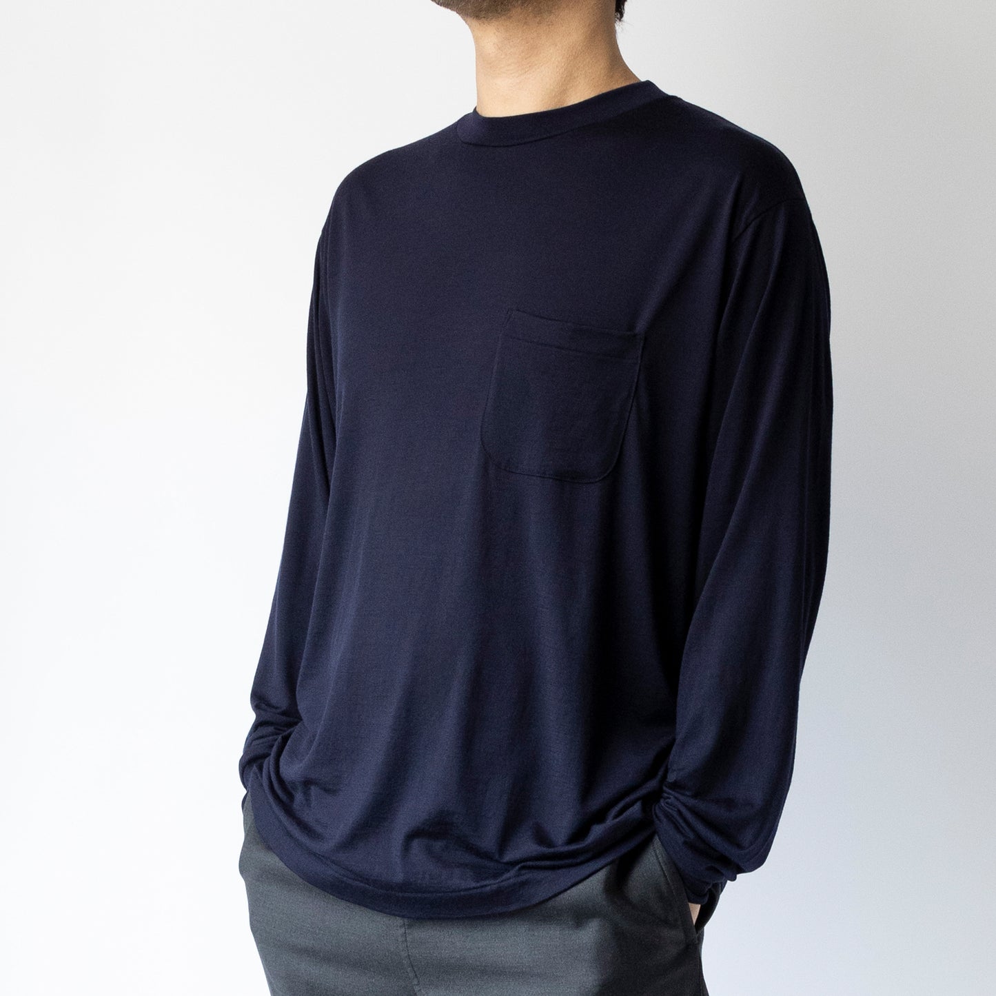 Ameriyas メリノウール100% クルーネック長袖Tシャツ 全2色