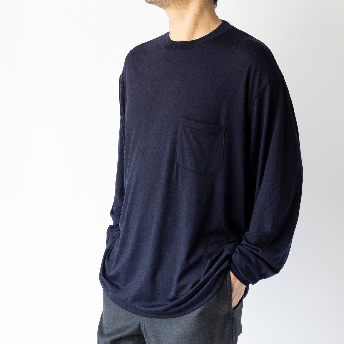 Ameriyas メリノウール100% クルーネック長袖Tシャツ 全2色