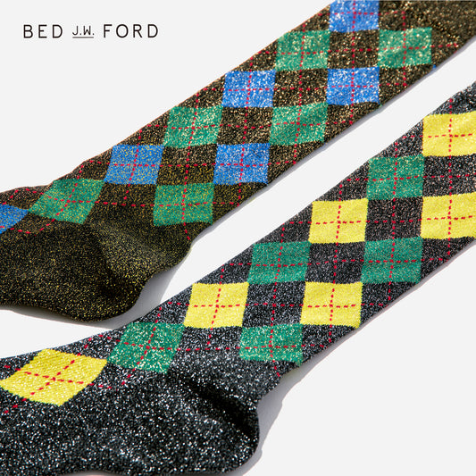 BED j.w. FORD×CHICSTOCKS アーガイル グリッターソックス 全2色/22-24cm・26-28cm