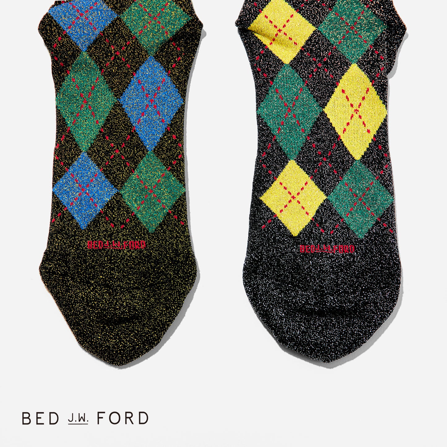 BED j.w. FORD×CHICSTOCKS アーガイル グリッターソックス 全2色/22-24cm・26-28cm