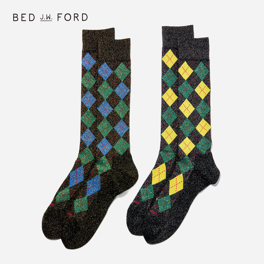 BED j.w. FORD×CHICSTOCKS アーガイル グリッターソックス 全5色/22-24cm・26-28cm