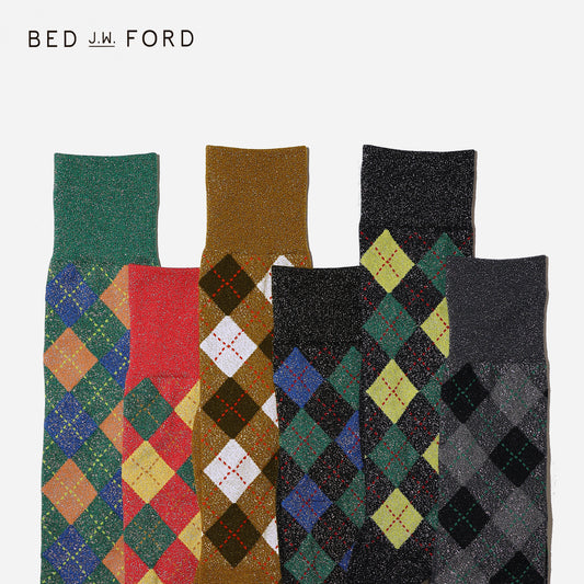 BED j.w. FORD×CHICSTOCKS アーガイル グリッターソックス 全6色/22-24cm・26-28cm