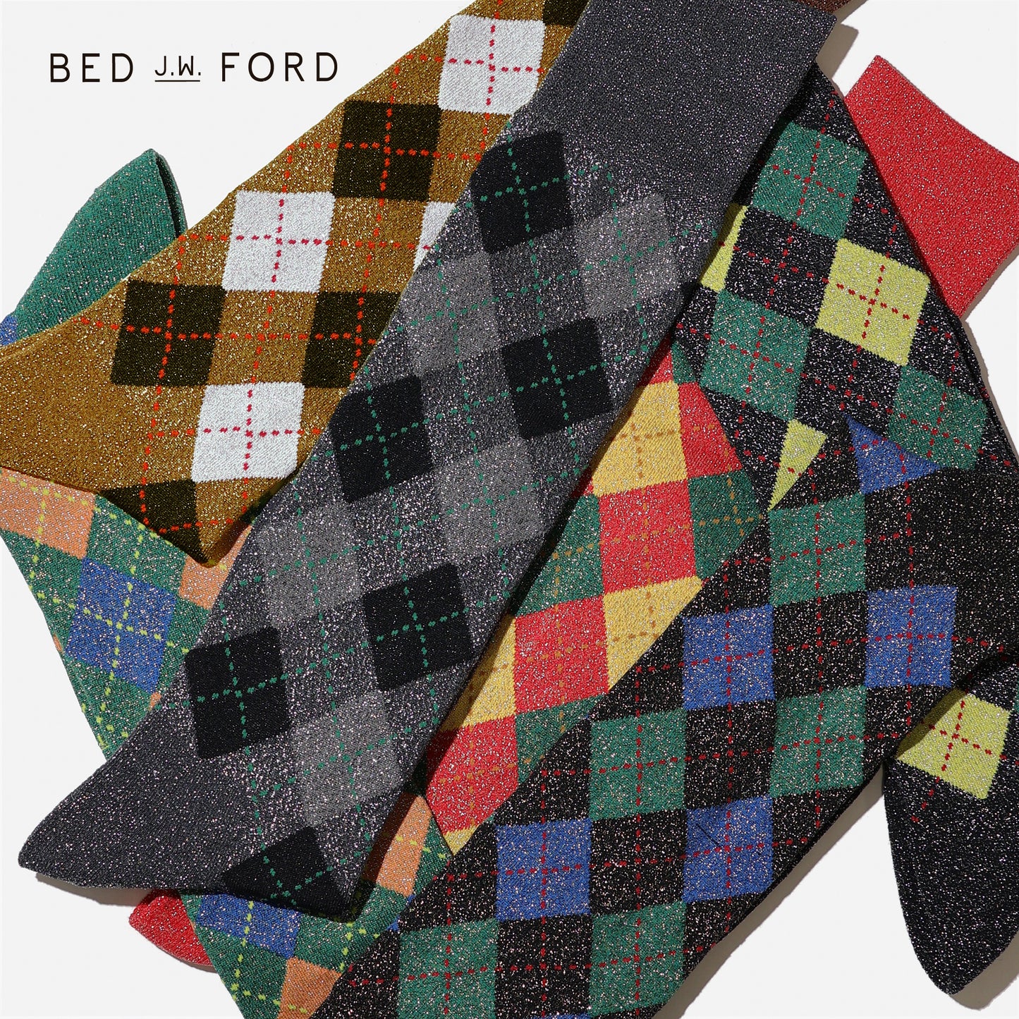 BED j.w. FORD×CHICSTOCKS アーガイル グリッターソックス 全6色/22-24cm・26-28cm