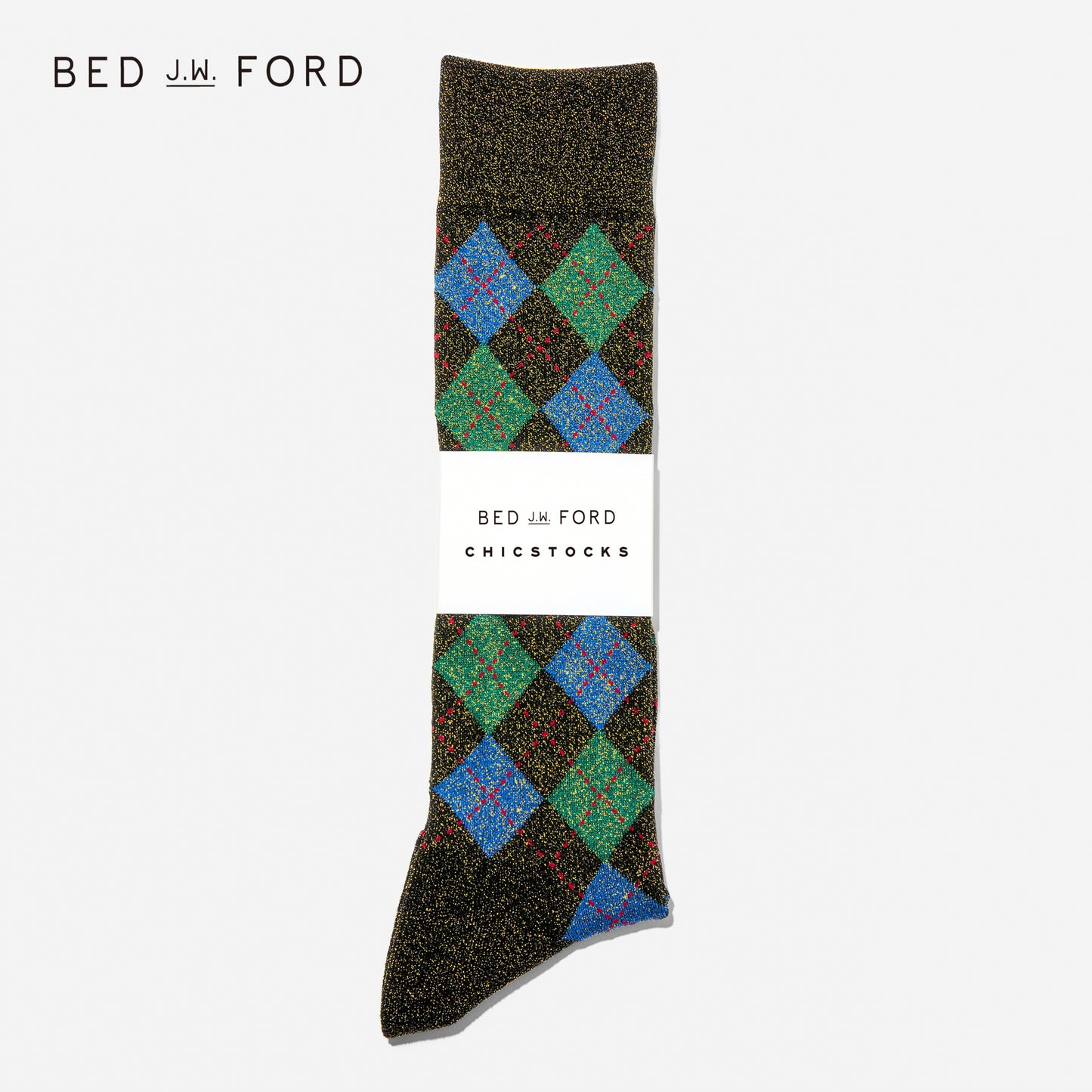 BED j.w. FORD×CHICSTOCKS アーガイル グリッターソックス 全2色/22-24cm・26-28cm
