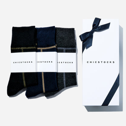 ラインソックス  3足ギフトボックス(手提げ付き)   全7色