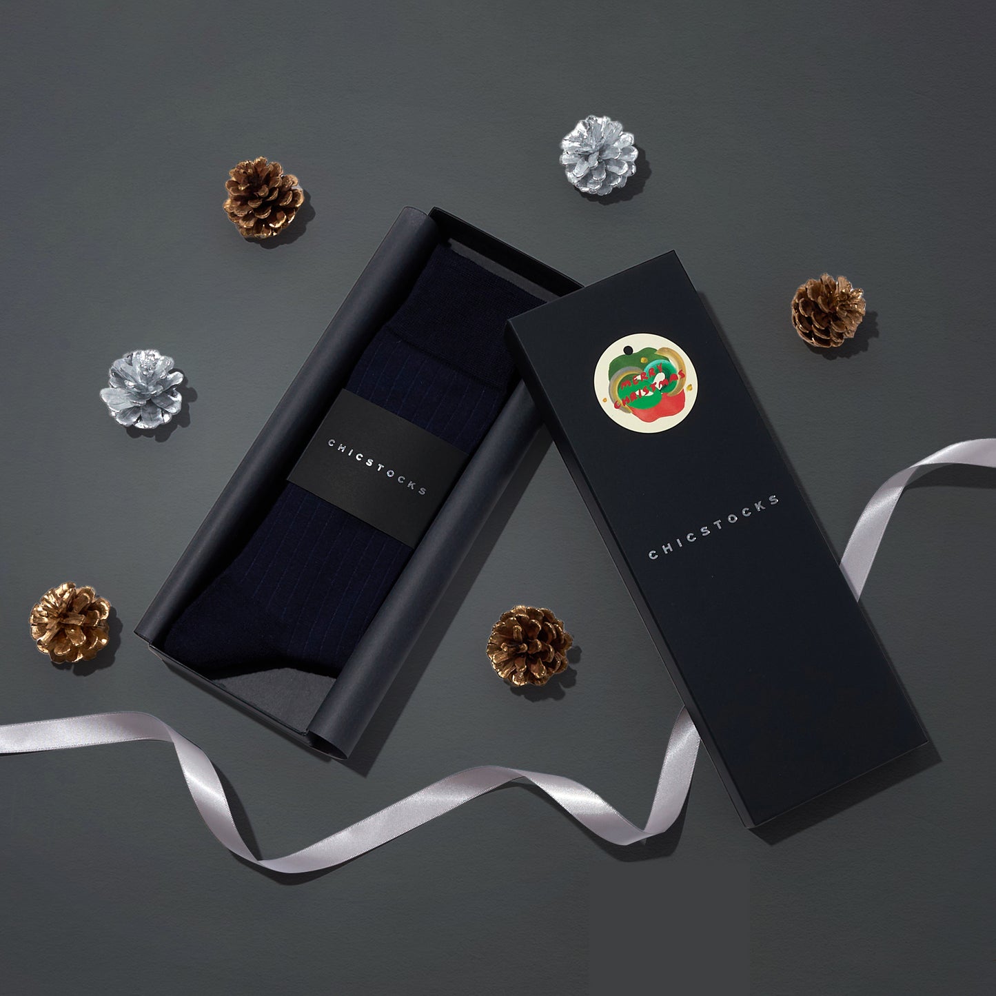 ウールドレスリブソックス  1足ギフトボックス(手提げ付き)   全3色