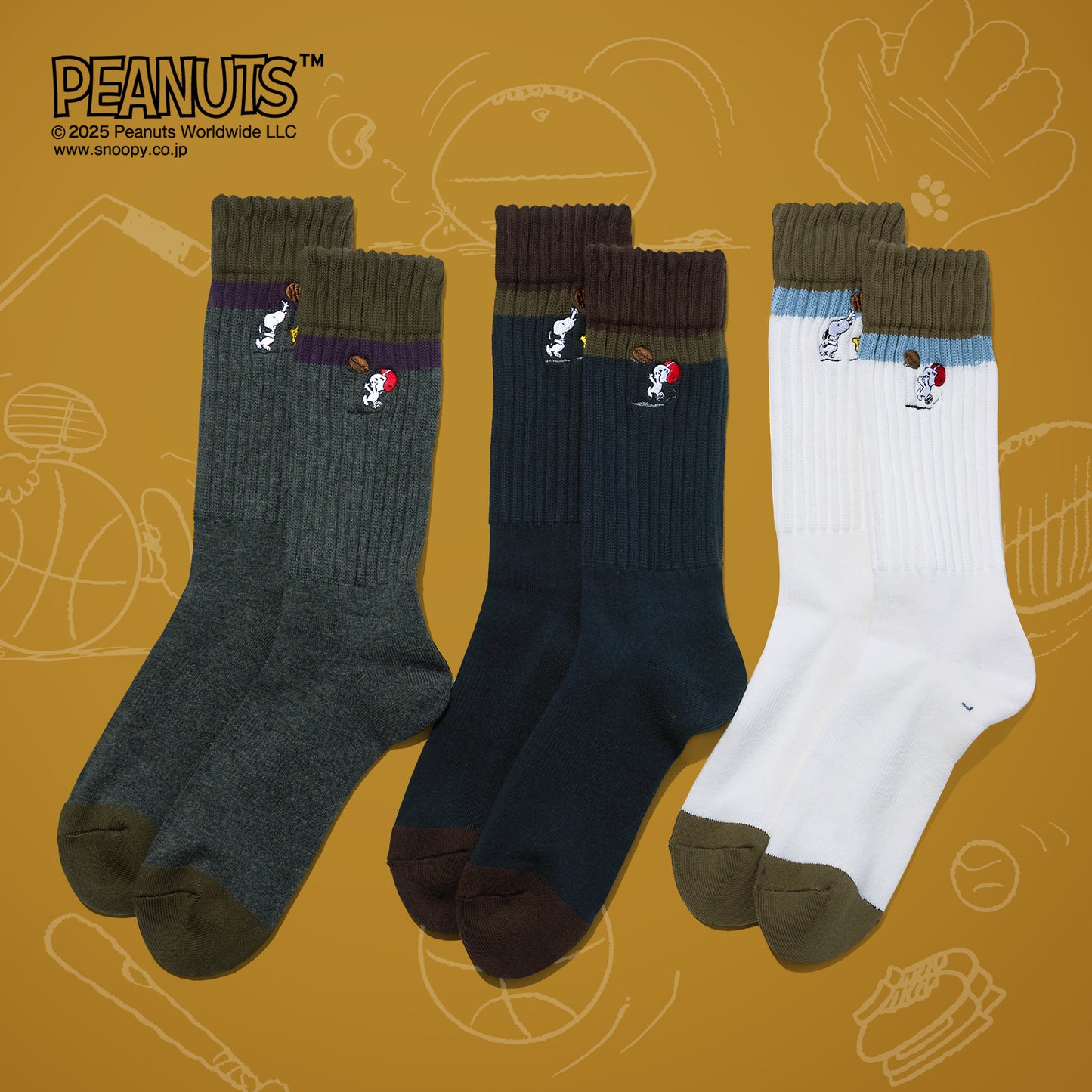 SNOOPY×CHICSTOCKS  スヌーピー スポーツ  全3色  11月1日(土)発売