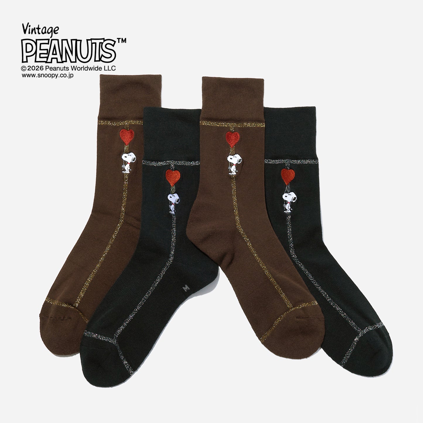 【バレンタイン】  SNOOPY×CHICSTOCKS  ラメライン ハートバルーン  2足ギフトセット  全1色