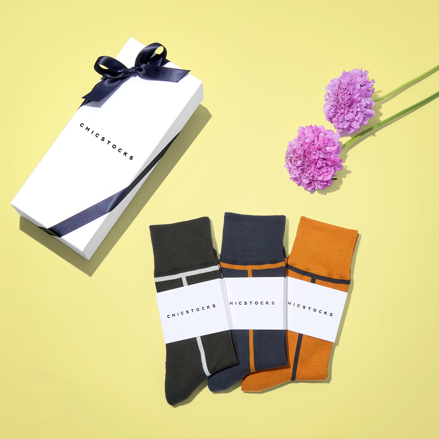 ラインソックス  3足ギフトボックス(手提げ付き)   全7色