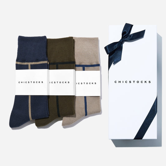 ラインソックス  3足ギフトボックス(手提げ付き)   全7色