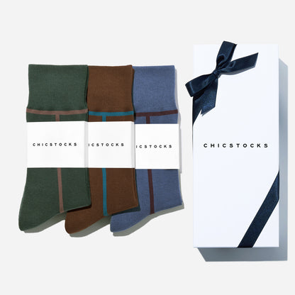 ラインソックス  3足ギフトボックス(手提げ付き)   全7色