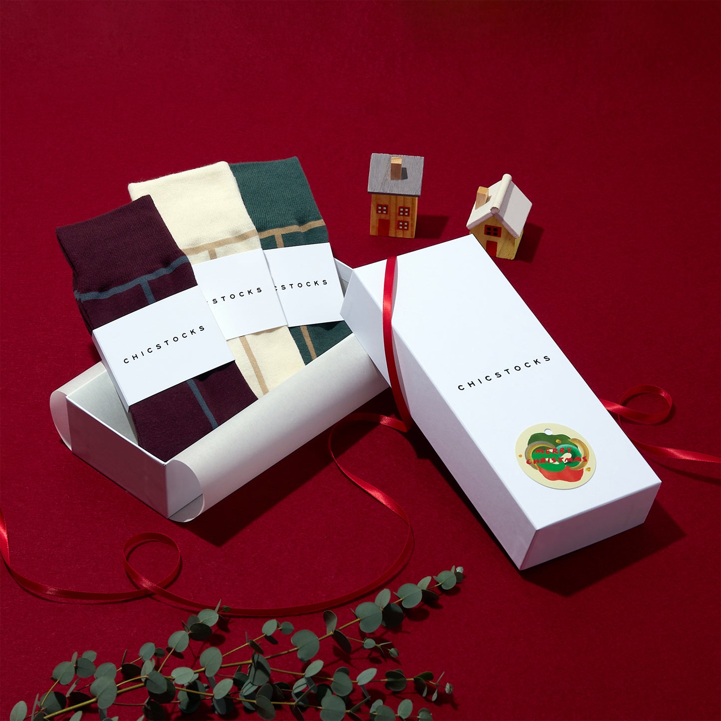 【クリスマス】  3足ギフトボックス(手提げ付き)  全8色