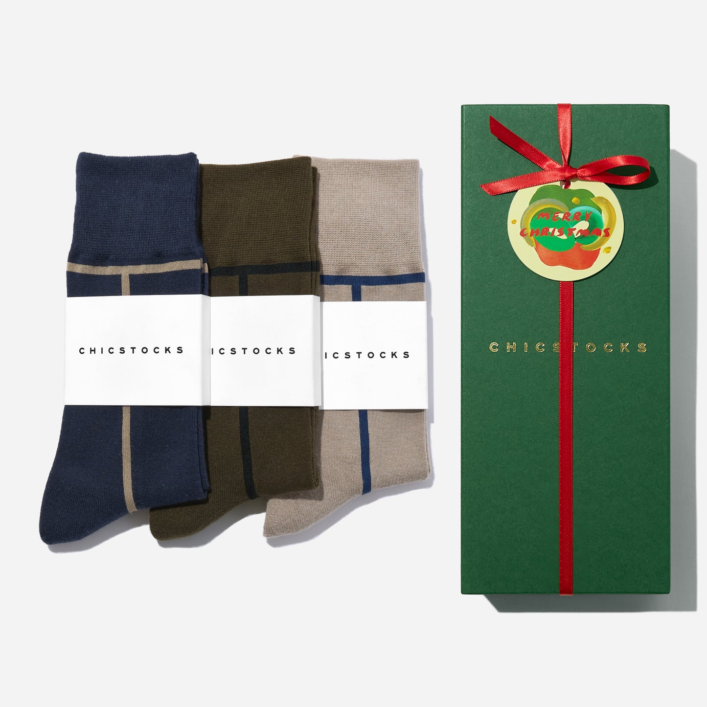 【クリスマス】  3足ギフトボックス(手提げ付き)  全8色