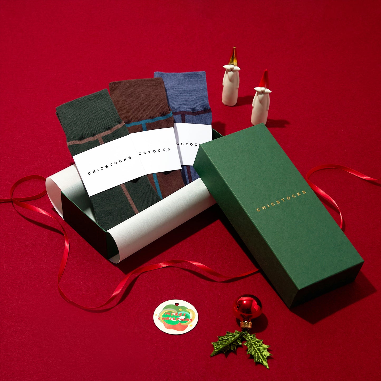 【クリスマス】  3足ギフトボックス(手提げ付き)  全8色