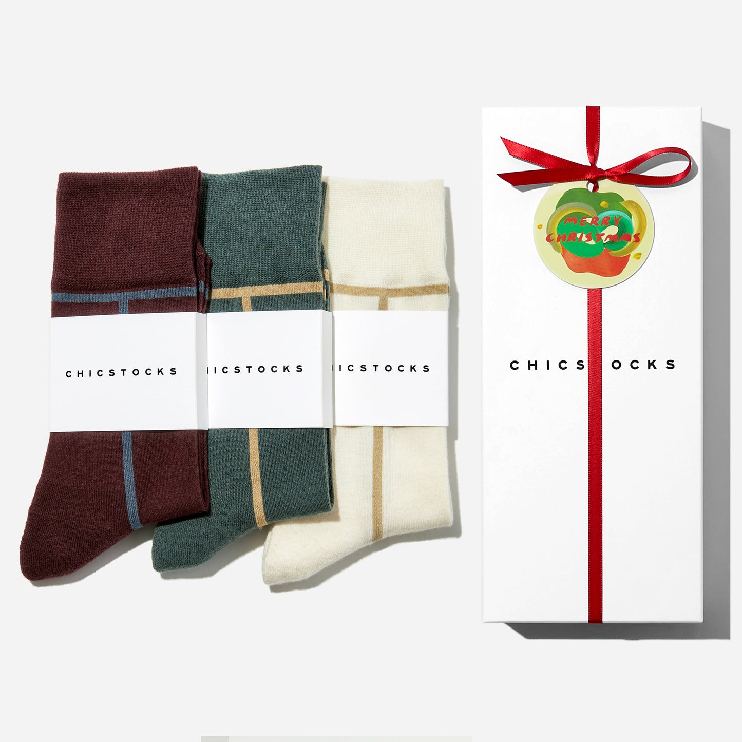 【クリスマス】  3足ギフトボックス(手提げ付き)  全8色