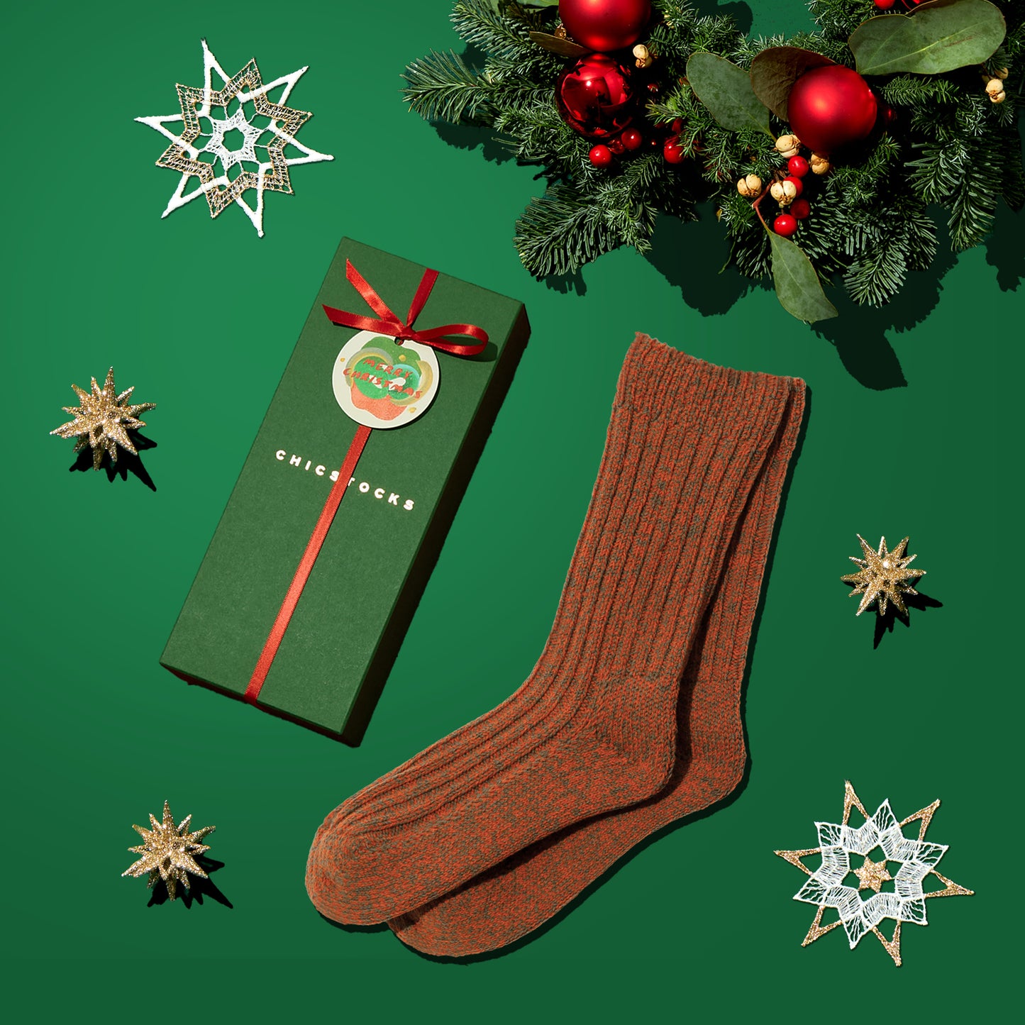 【クリスマス】  ローゲージリブソックス  1足ギフトセット  全3色