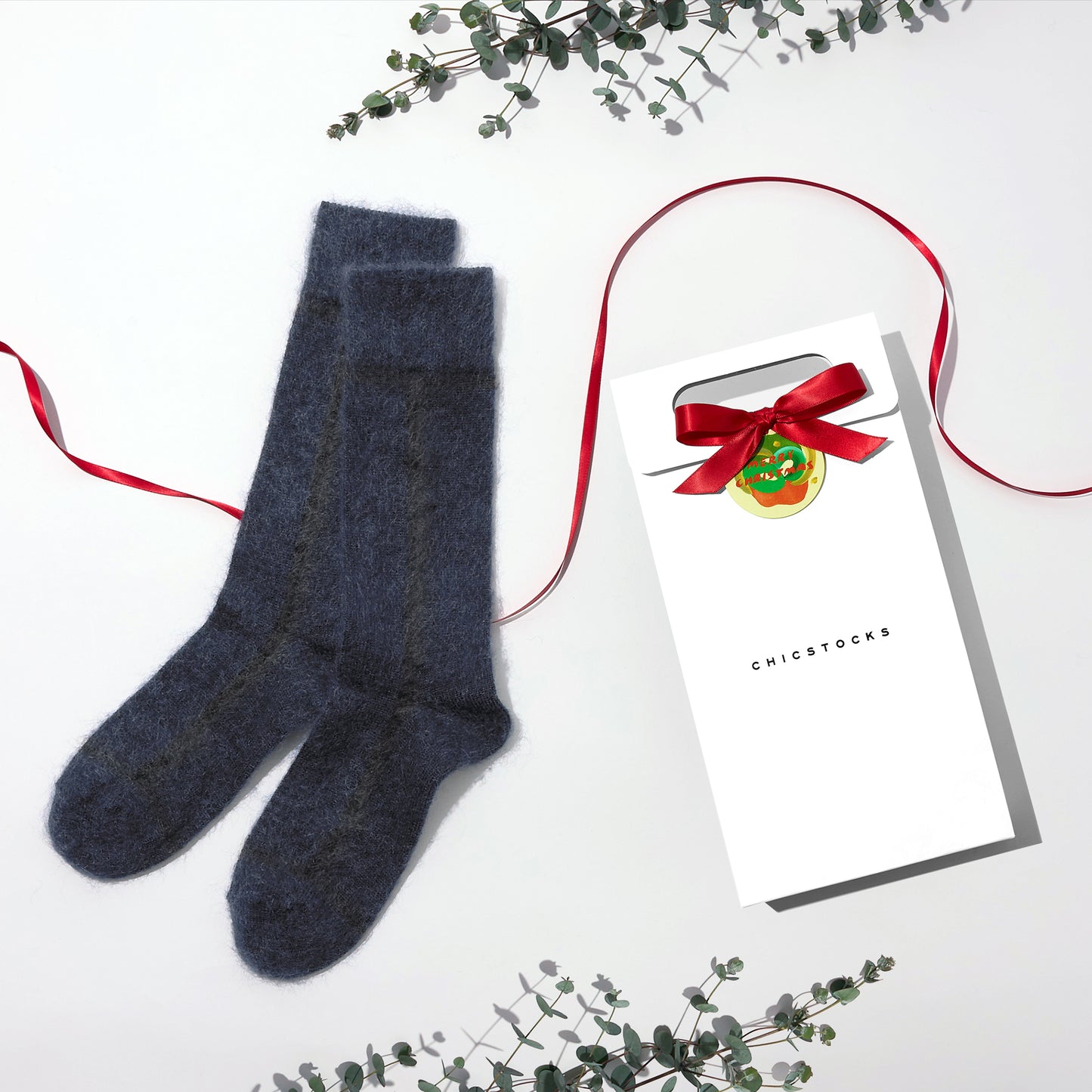 【クリスマス】  モヘヤラインソックス  1足ギフトセット  全3色