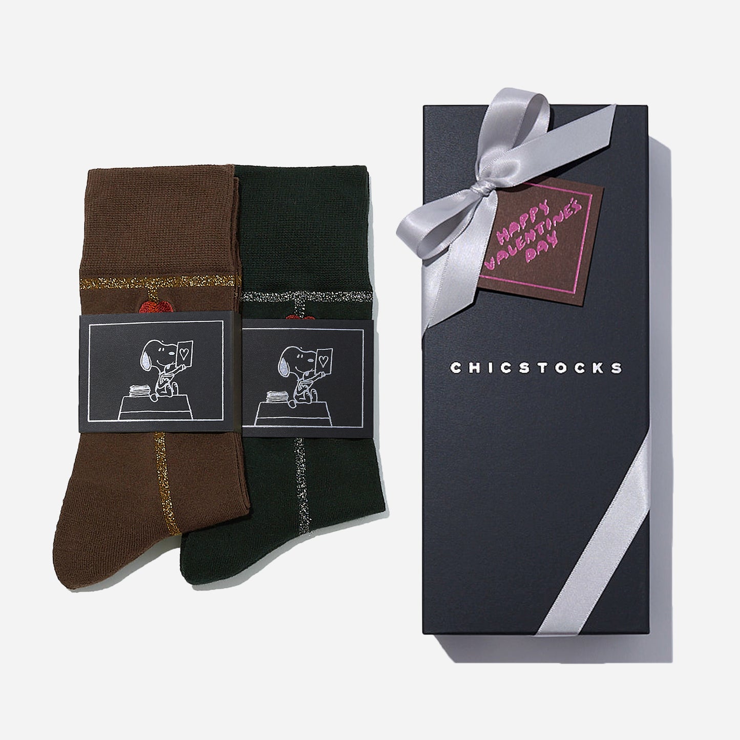 【バレンタイン】  SNOOPY×CHICSTOCKS  ラメライン ハートバルーン  2足ギフトセット  全1色