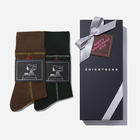 【バレンタイン】  SNOOPY×CHICSTOCKS  ラメライン ハートバルーン  2足ギフトセット  全1色