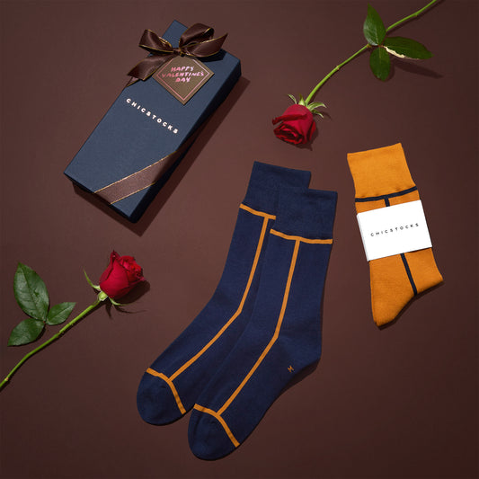 【バレンタイン】  ラインソックス  2足ギフトセット  全8色