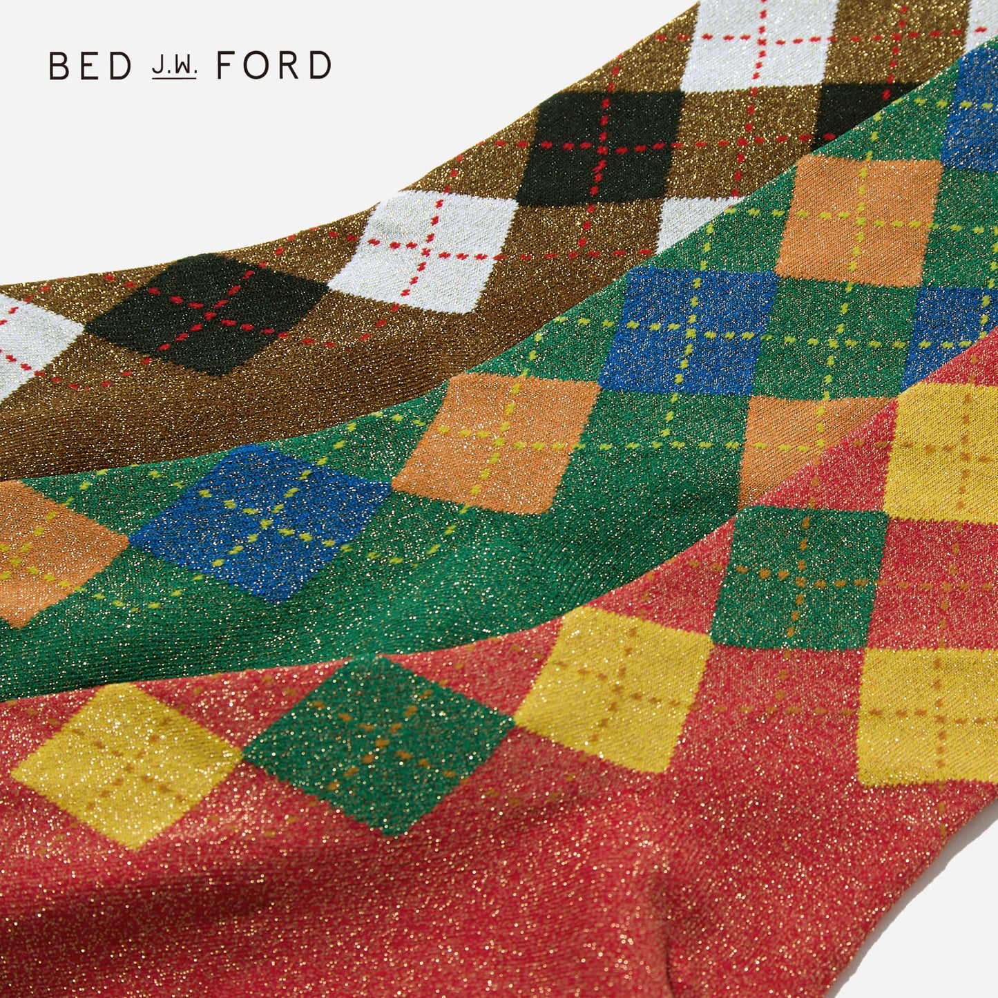 BED j.w. FORD×CHICSTOCKS  アーガイル  グリッターソックス  全5色/22-24cm・26-28cm