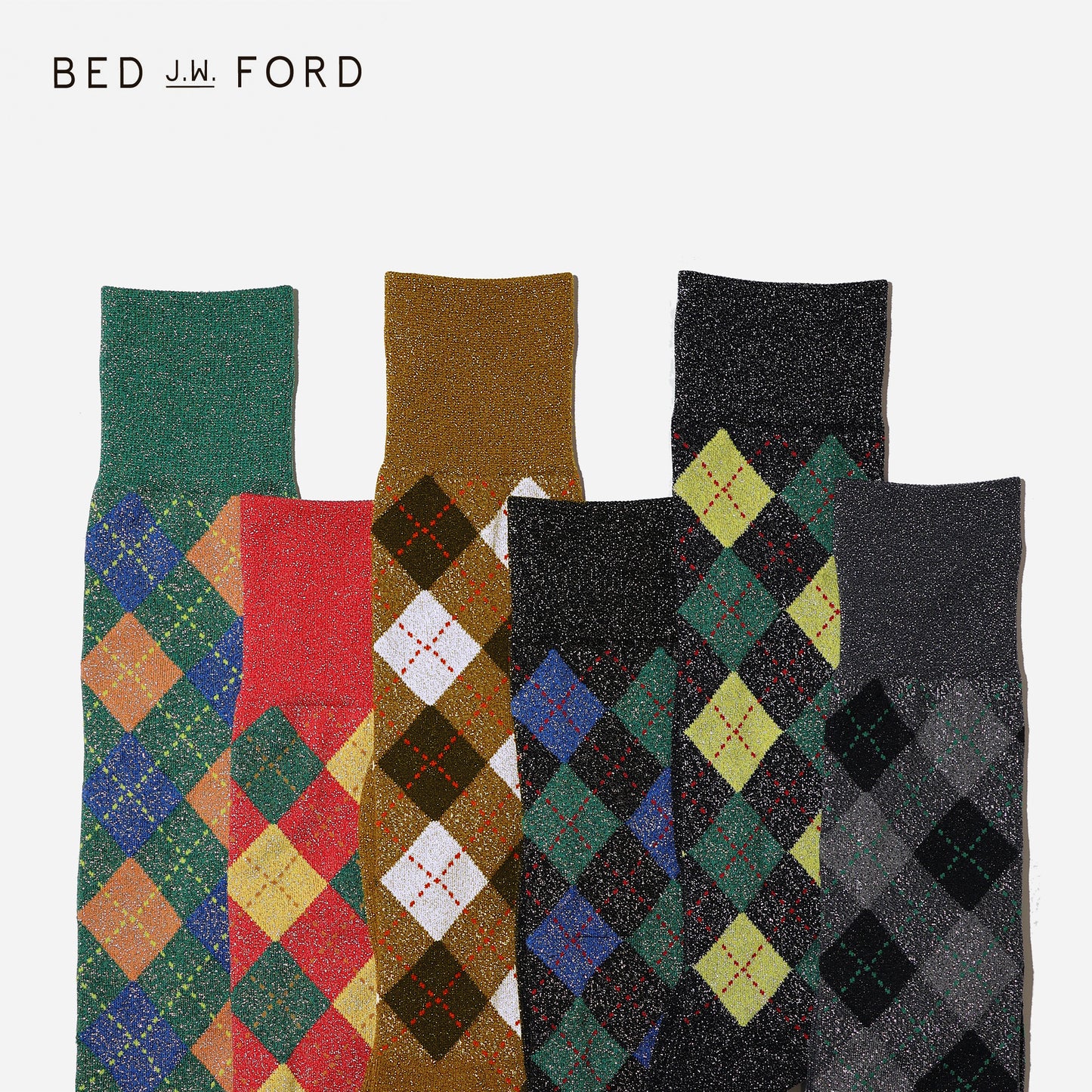 BED j.w. FORD×CHICSTOCKS  アーガイル  グリッターソックス  全6色/22-24cm・26-28cm